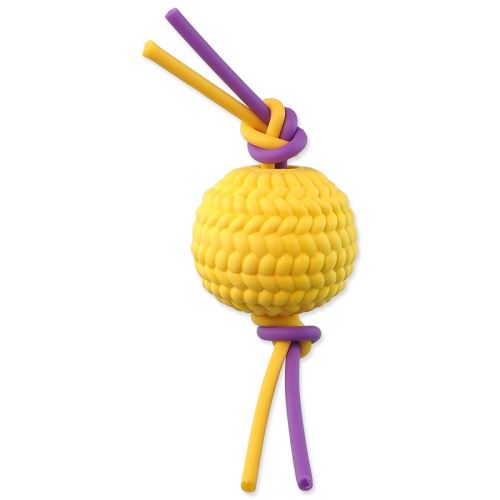 Spielzeug DOG FANTASY Ball + flexi Seil TPR Schaumstoff gelb 22 cm