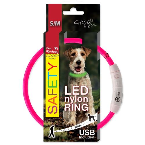 Halsband DOG FANTASY LED nylon rosa S-M 1 Stück
